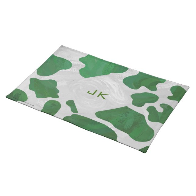 Cow Green and White Monogram Placemat (On Table)
