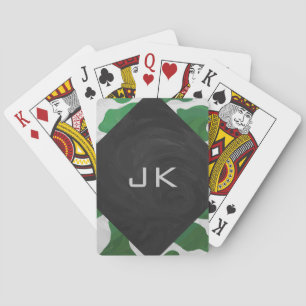 Cow Green and White Monogram Poker Cards