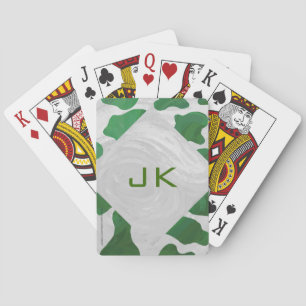 Cow Green and White Monogram Poker Cards