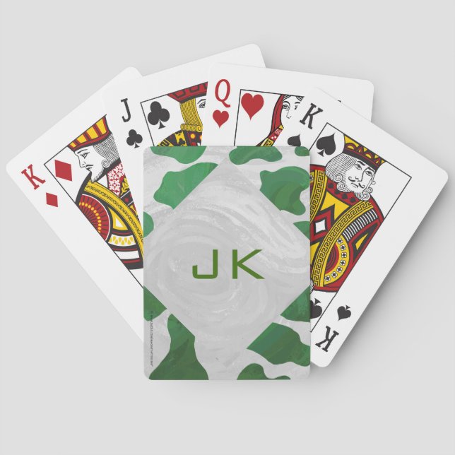 Cow Green and White Monogram Poker Cards (Back)