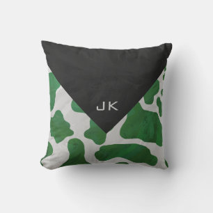 Cow Green and White Monogram Throw Pillow