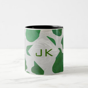 Cow Green and White Monogram Two-Tone Coffee Mug