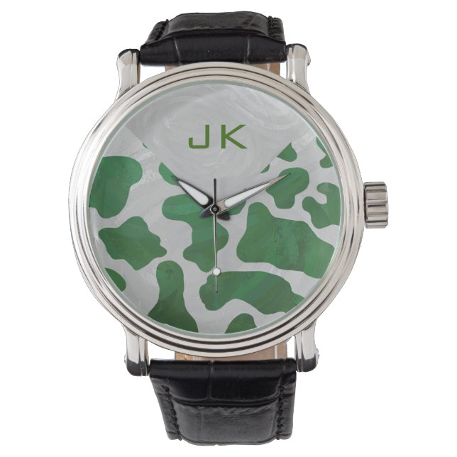 Cow Green and White Monogram Watch (Front)
