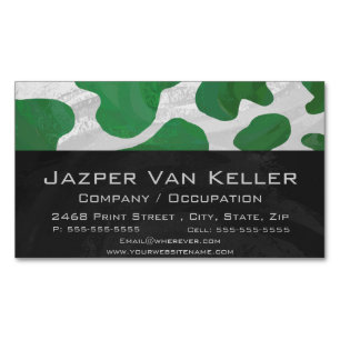 Cow Green and White Print Business Card Magnet