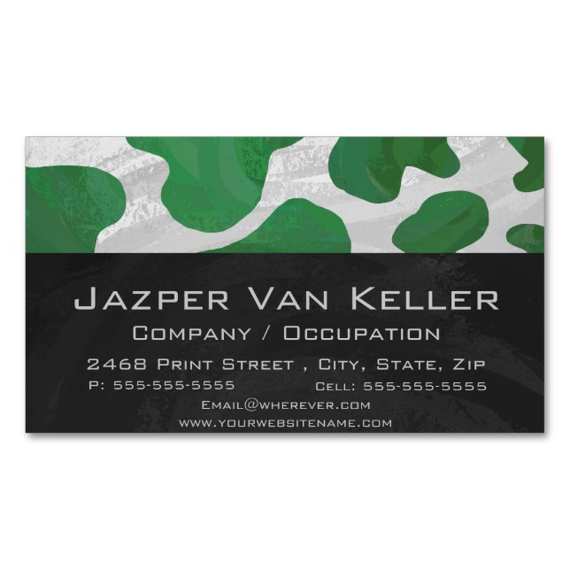 Cow Green and White Print Business Card Magnet (Front)