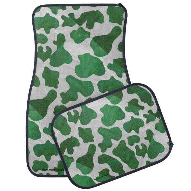 Cow Green and White Print Car Mat (Set)