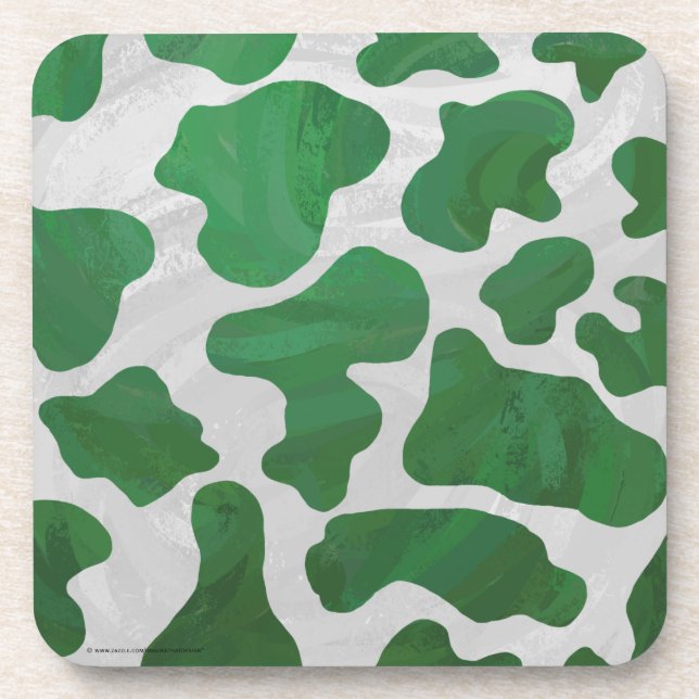 Cow Green and White Print Drink Coaster (Front)