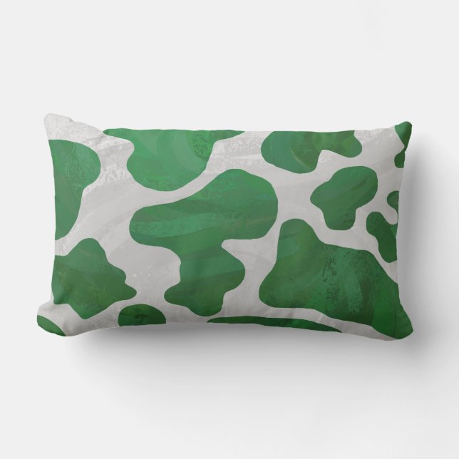 Cow Green and White Print Lumbar Pillow (Front)