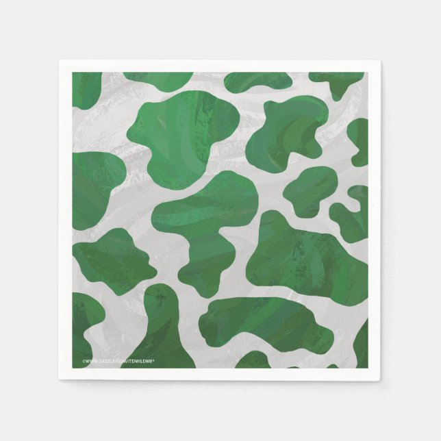 Cow Green and White Print Paper Napkins (Front)