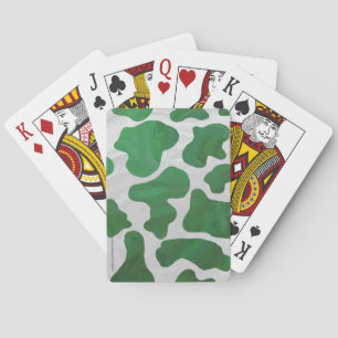 Cow Green and White Print Poker Cards
