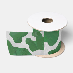 Cow Green and White Print Satin Ribbon