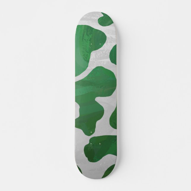 Cow Green and White Print Skateboard Deck (Front)