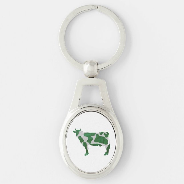 Cow Green and White Silhouette Keychain (Front)