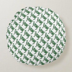 Cow Green and White Silhouette Round Pillow
