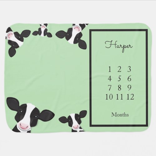 Cow Green Black Farm Animal Milestone Baby Blanket