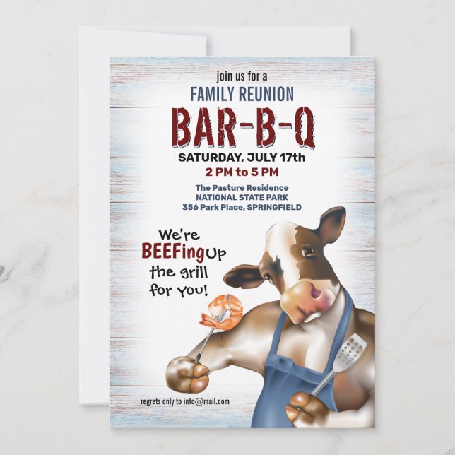 Cow Grilling Shrimp Barbecue Invitation (Front)