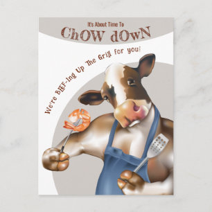 Cow Grilling Shrimp Barbecue Invitation Postcard
