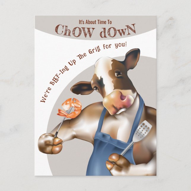 Cow Grilling Shrimp Barbecue Invitation Postcard (Front)