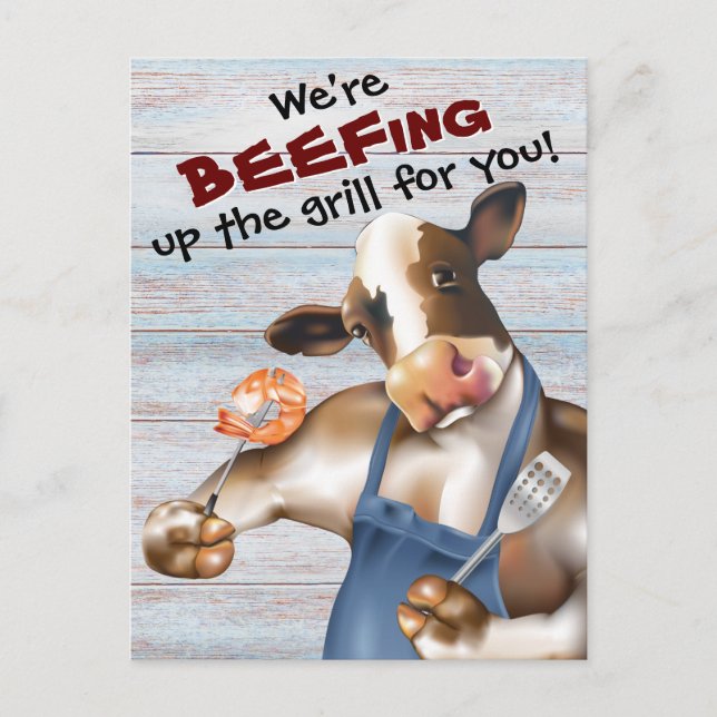 Cow Grilling Shrimp Barbecue Invitation Postcard (Front)