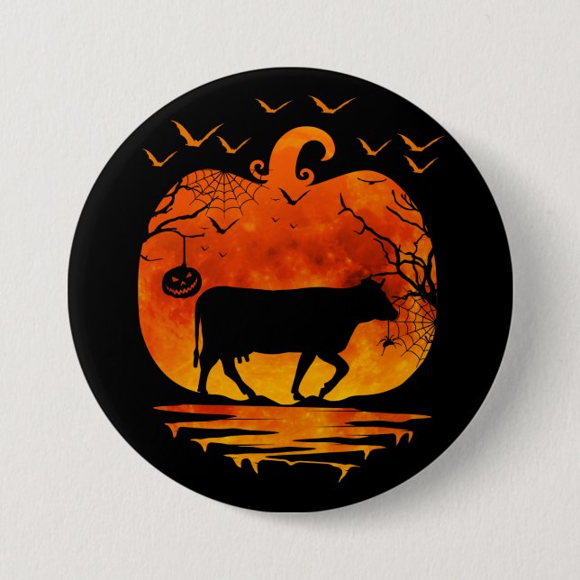 COW HALLOWEEN COSTUME PUMPKIN FALL SEASON BUTTON (Front)