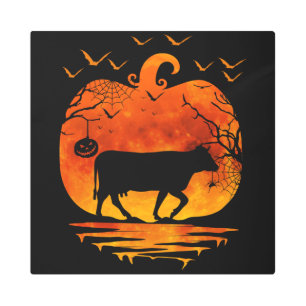 COW HALLOWEEN COSTUME PUMPKIN FALL SEASON METAL PRINT