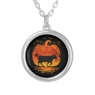 COW HALLOWEEN COSTUME PUMPKIN FALL SEASON SILVER PLATED NECKLACE
