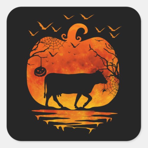 COW HALLOWEEN COSTUME PUMPKIN FALL SEASON SQUARE STICKER