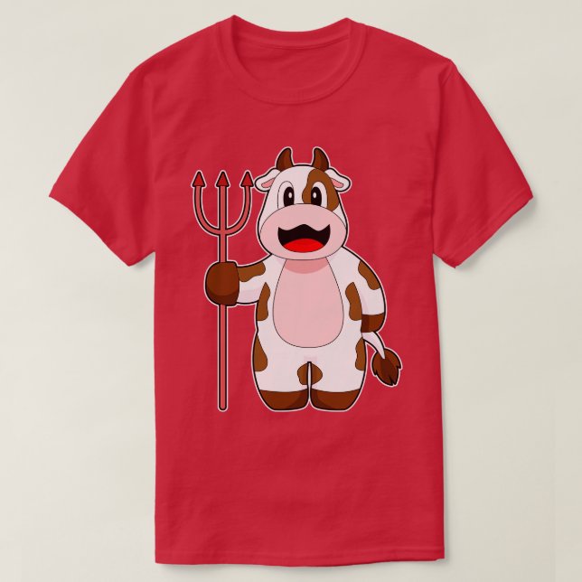 Cow Halloween Devil Trident T-Shirt (Design Front)