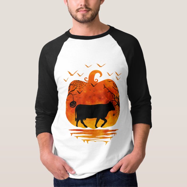 COW HALLOWEEN PUMPKIN COSTUME COW LOVER AUTUMN T-S T-Shirt (Front)