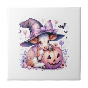 Cow Halloween Square Ceramic Tile