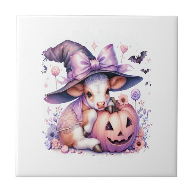 Cow Halloween Square Ceramic Tile (Front)