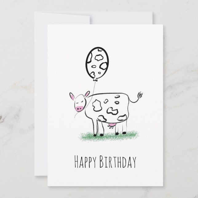 Cow Happy Birthday Hand Drawn Doodle Art Holiday Card (Front)