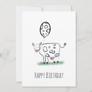 Cow Happy Birthday Hand Drawn Doodle Art Holiday Card