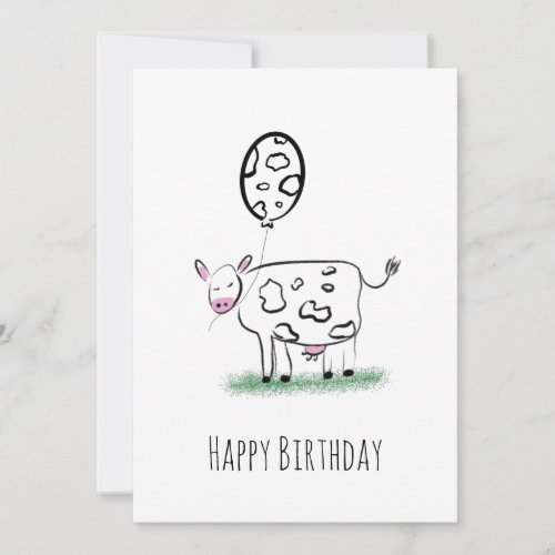 Cow Happy Birthday Hand Drawn Doodle Art Holiday Card