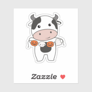 Cow Happy Halloween Pumpkin Bat Costume Sticker