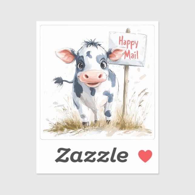 Cow, Happy Mail, Sticker (Sheet)