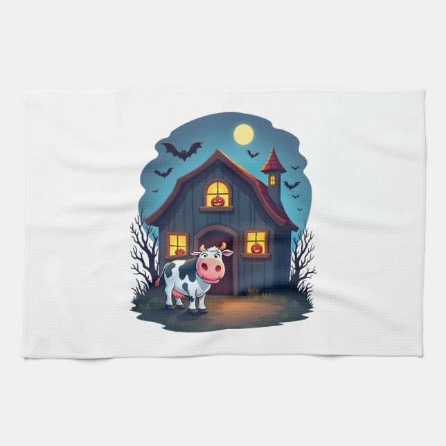 Cow & Haunted Barn Kitchen Towel (Horizontal)