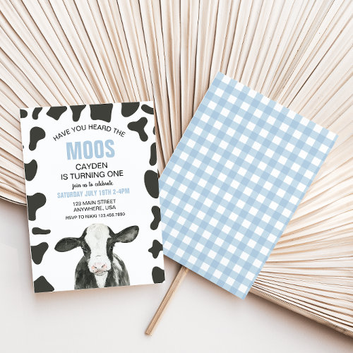 Cow Have you Heard Moos blue Plaid Birthday
