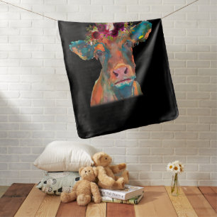 Cow Head Face Colorful Watercolor Cow Gifts Baby Blanket