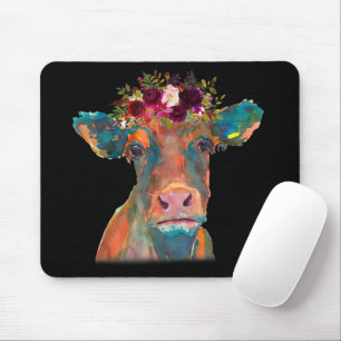 Cow Head Face Colorful Watercolor   Cow Gifts  Mouse Pad