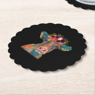 Cow Head Face Colorful Watercolor Cow Gifts Paper Coaster