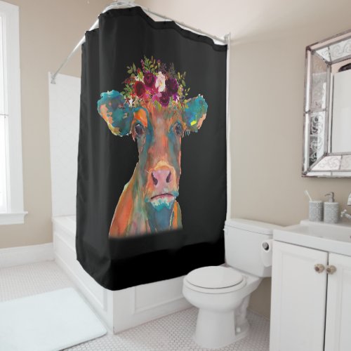 Cow Head Face Colorful Watercolor  Cow Gifts  Shower Curtain