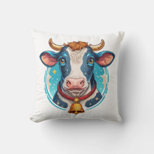 Cow head portrait throw pillow