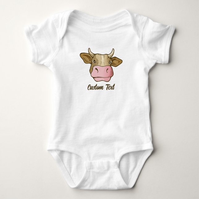 Cow Head T-Shirt Baby Bodysuit (Front)