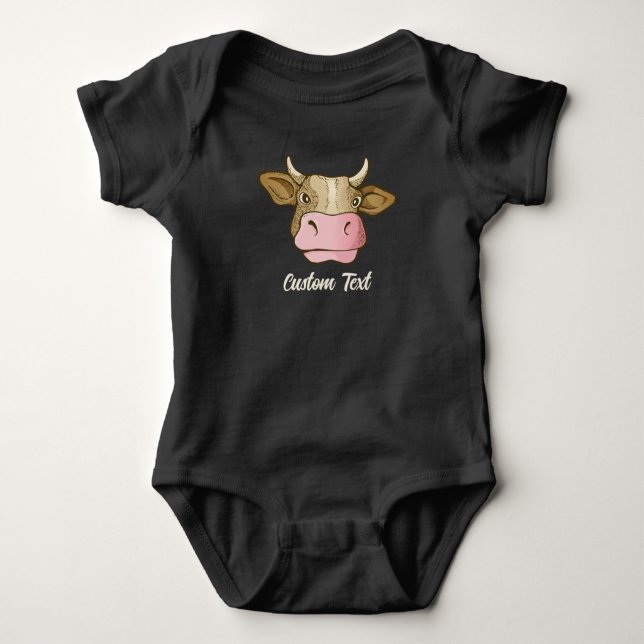 Cow Head T-Shirt Baby Bodysuit (Front)