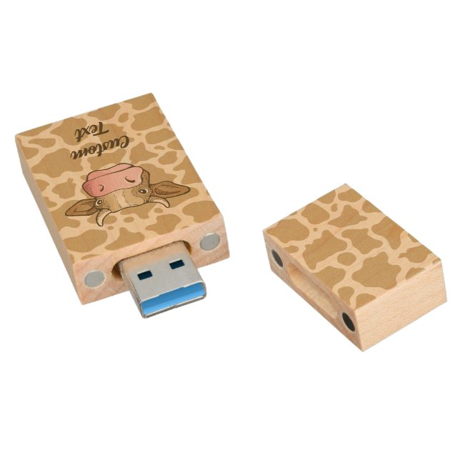 Cow Head Wood USB Flash Drive (Angled)