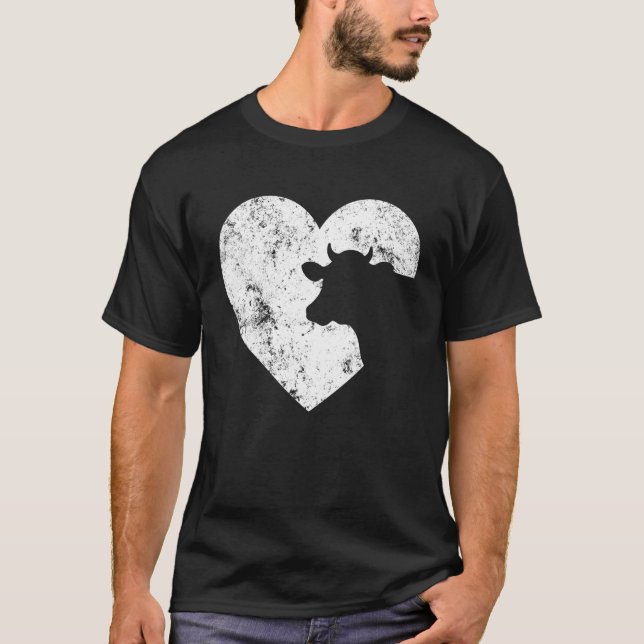 Cow  Heart For A Girl Who Loves Cows Farm Cattle H T-Shirt (Front)