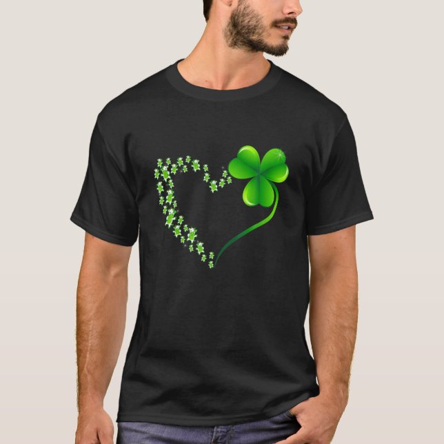 Cow Heart Leaf Irish St Patrick Day Clover Heart T-Shirt (Front)