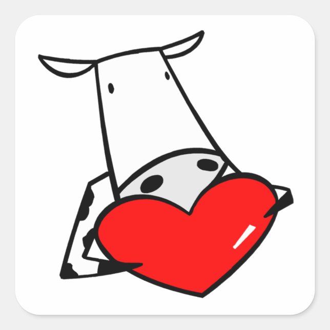 Cow Heart Valentine I Love Cows Square Sticker (Front)