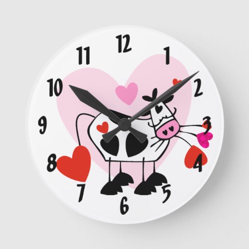 Cow Hearts Love Time Round Clock